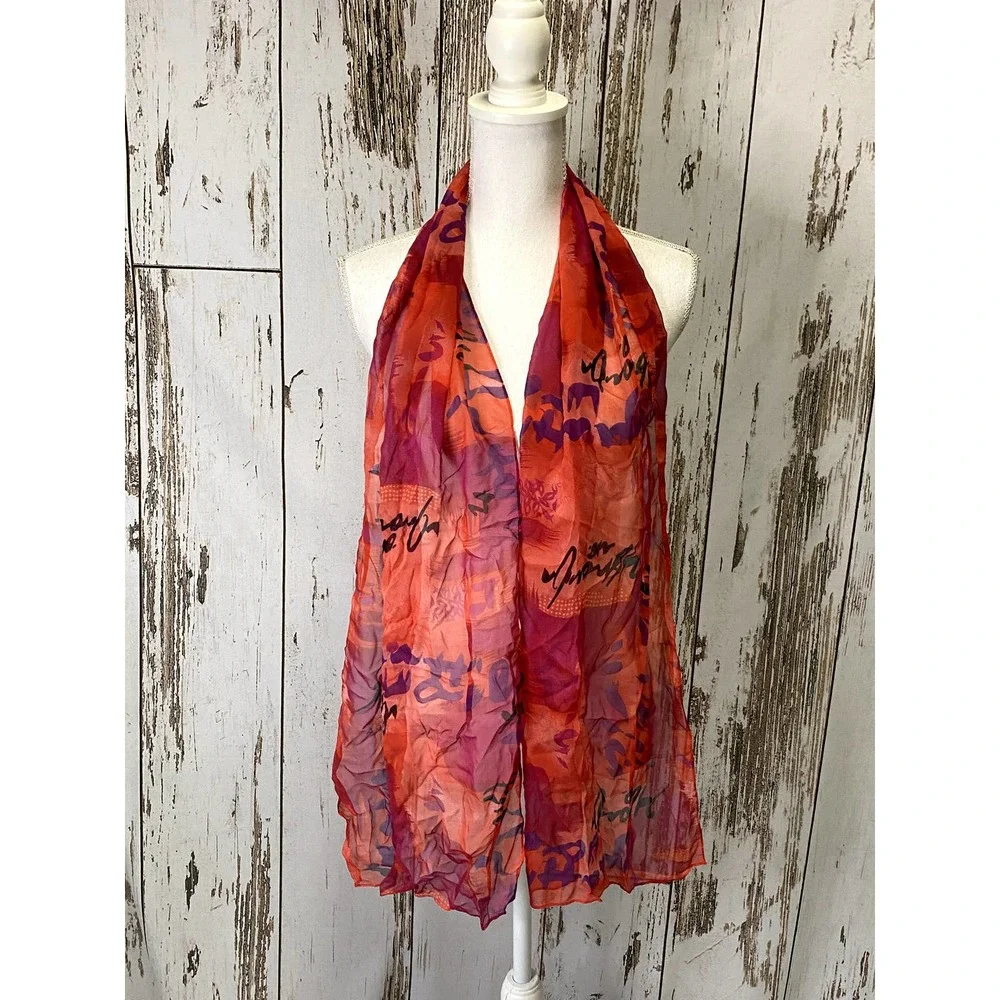 Hot Pink/Bright Orange/Purple Chiffon Scarf